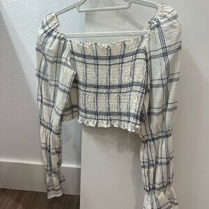 Long Sleeve Plaid Crop Top